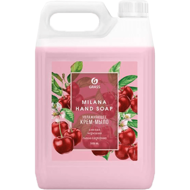 Крем-мыло жидкое 5 л "Milana", канистра GRASS, Спелая черешня Крем-мыло жидкое 5 л "Milana", канистра GRASS, Спелая черешня