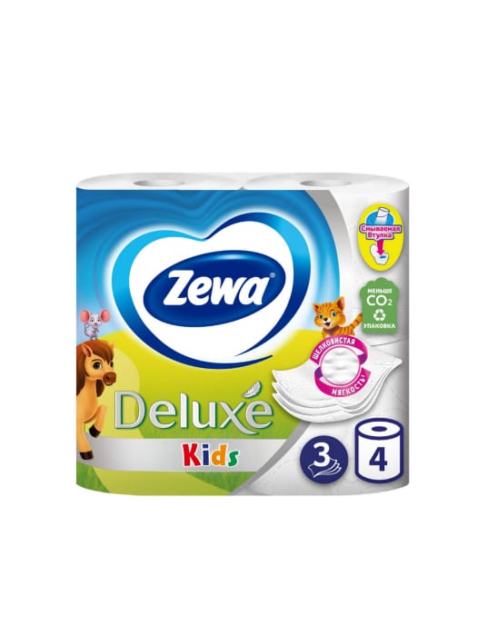 Туалетная бумага 3-х/трехслойная "Zewa Deluxe" с запахом (4 рул.упак), Детский Арт 5622 Туалетная бумага 3-х/трехслойная "Zewa Deluxe" с запахом (4 рул.упак), Детский Арт 5622